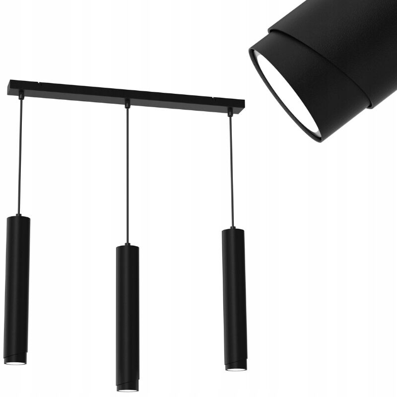 foto del prodotto lampada a sospensione tubo strip 3x gu10 nero opaco bevel