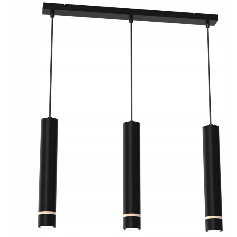foto del prodotto lampada a sospensione tubo strip 3x gu10 sopra il tavolo isola in legno nero