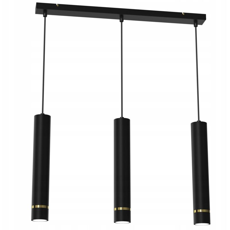 foto del prodotto lampada a sospensione tubo strip 3x gu10 sopra il tavolo isola oro nero