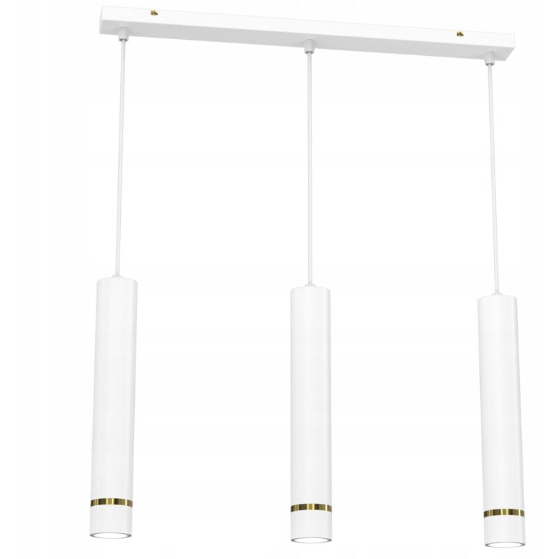 foto del prodotto lampada a sospensione tubo strip 3x gu10 sopra tavolo isola bianco oro