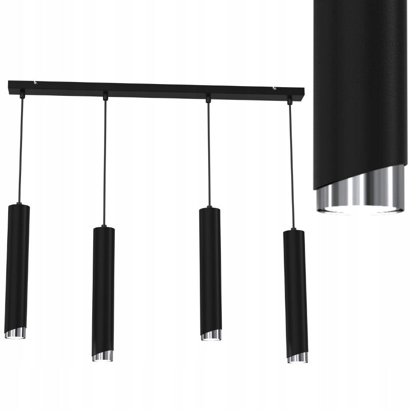 foto del prodotto lampada a sospensione tubo strip 4x gu10 cromo nero bevel