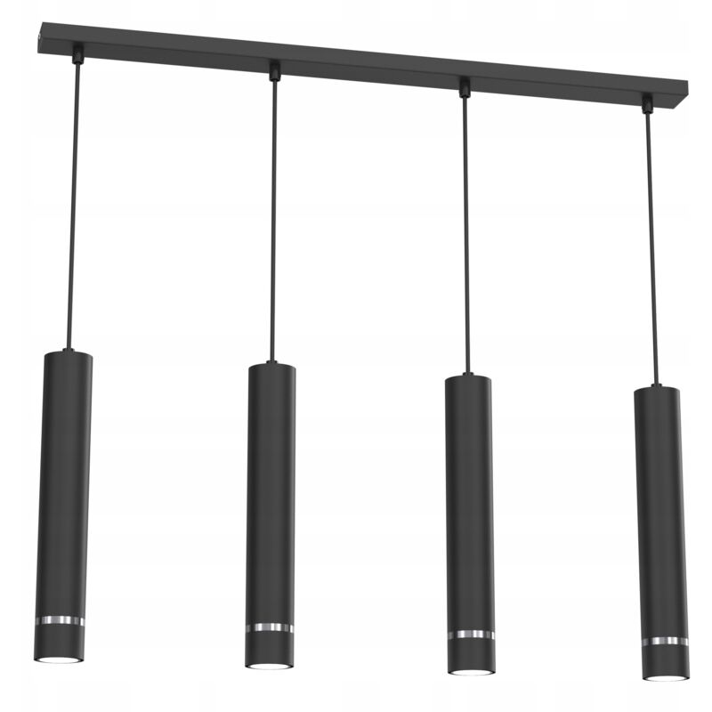 foto del prodotto lampada a sospensione tubo strip 4x gu10 sopra il tavolo isola, cromo nero