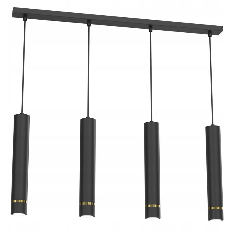 foto del prodotto lampada a sospensione tubo strip 4x gu10 sopra il tavolo isola oro nero