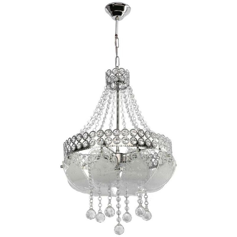 foto del prodotto lampada a sospensione vetro decorato e pietre effetto cristallo sare mdl3550 colore argento