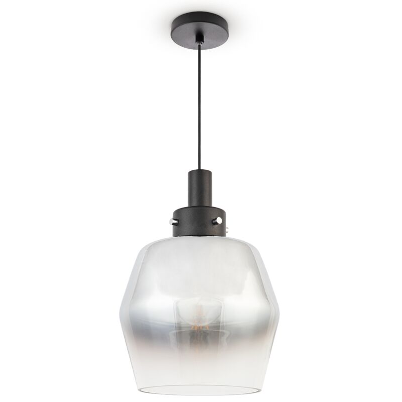 foto del prodotto lampada a sospensione vetro paralume vintage sala da pranzo moderna e27 tipo 1, cromo paco home