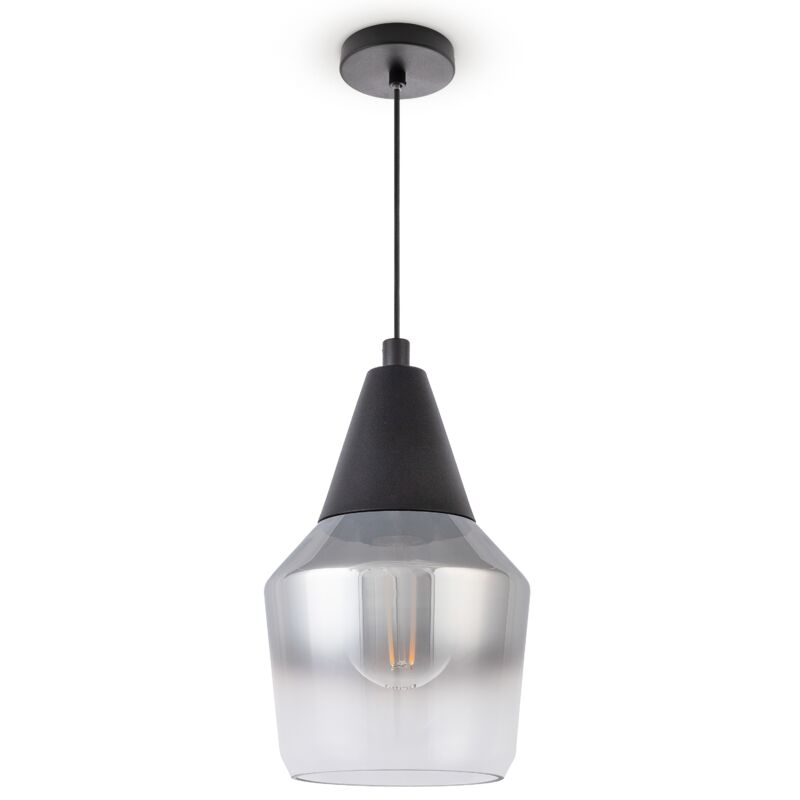 foto del prodotto lampada a sospensione vetro paralume vintage sala da pranzo moderna e27 tipo 4, cromo paco home