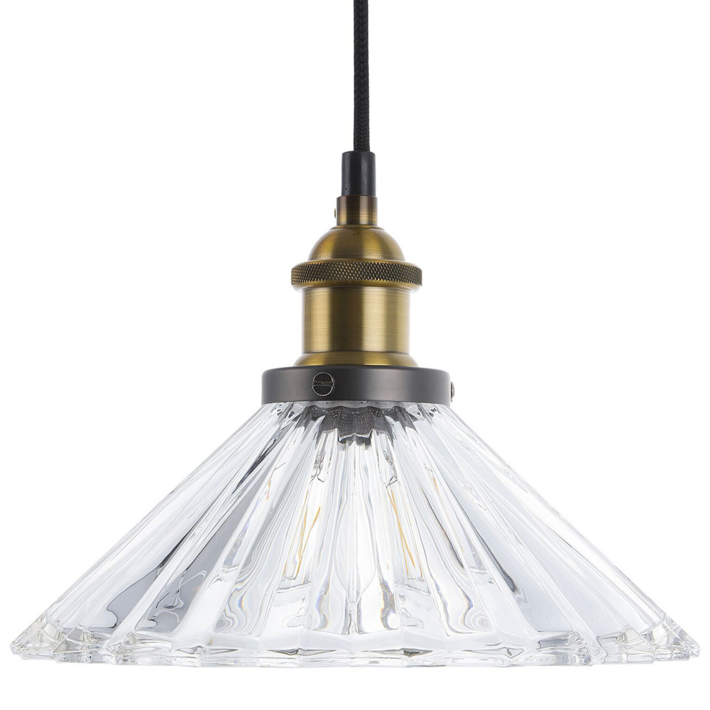 foto del prodotto lampada a sospensione vetro trasparente metallo forma rotonda 1 luce classica