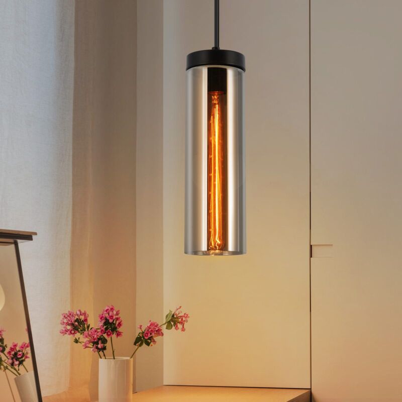 foto del prodotto lampada a sospensione vintage 1 lampada a sospensione a fiamma, lampada a sospensione in vetro nero e27 per tavolo da pranzo, camera da letto,