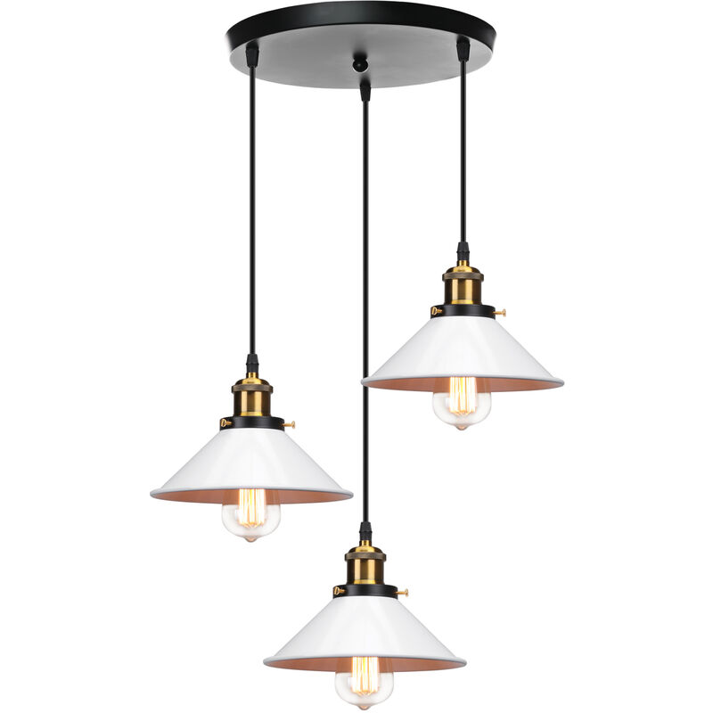foto del prodotto lampada a sospensione vintage, 3 luci lampadario da soffitto con 22cm paralume in ferro, illuminazione in industriale stile con bronzo edison e27