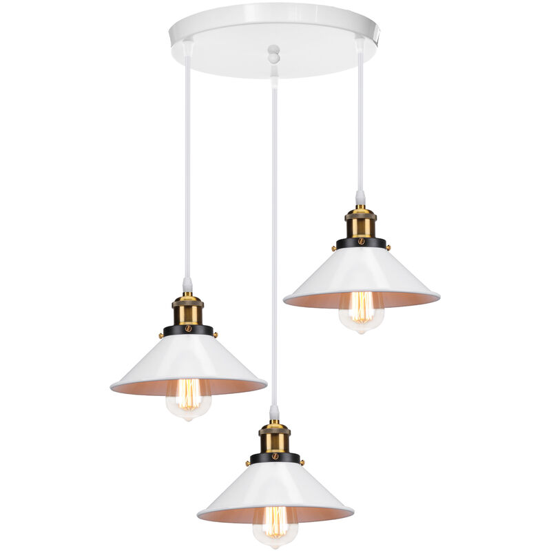 foto del prodotto lampada a sospensione vintage, 3 luci lampadario da soffitto con 22cm paralume in ferro, illuminazione in industriale stile edison e27 per cucina