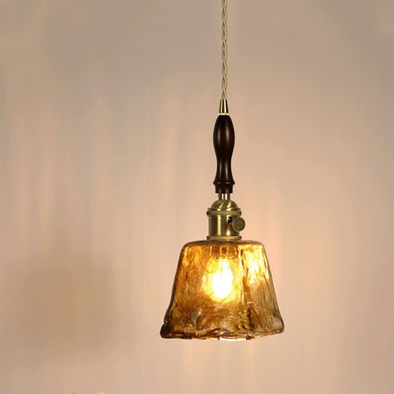 foto del prodotto lampada a sospensione vintage e27 luci a soffitto in ottone lampadario paralume vetro ambra 14cm b