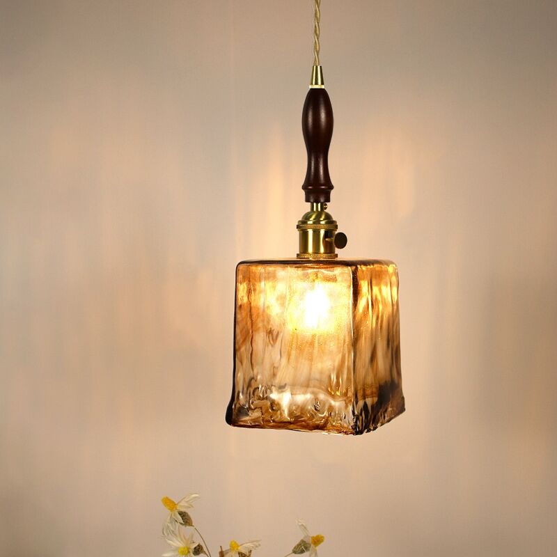 foto del prodotto lampada a sospensione vintage e27 luci a soffitto in ottone lampadario paralume vetro ambra 18cm b