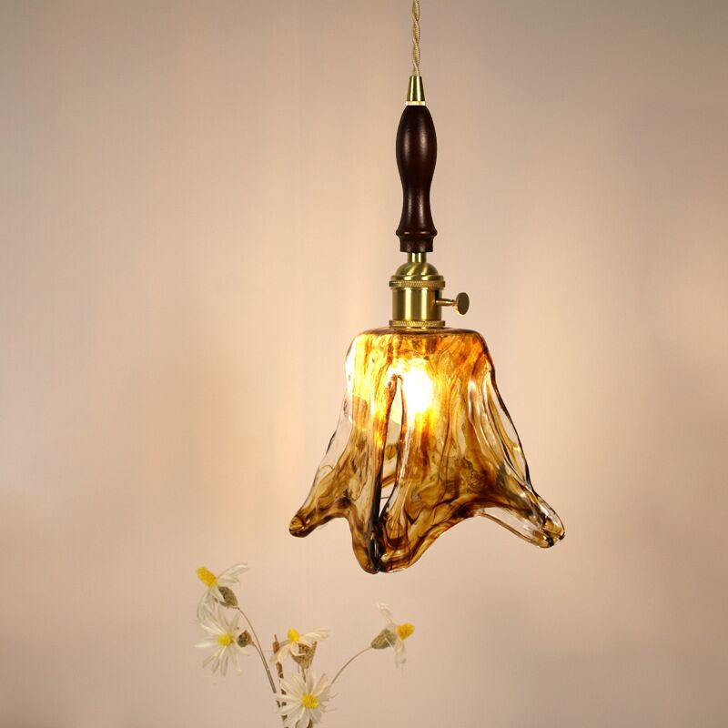foto del prodotto lampada a sospensione vintage e27 luci a soffitto in ottone lampadario paralume vetro ambra 20cm b
