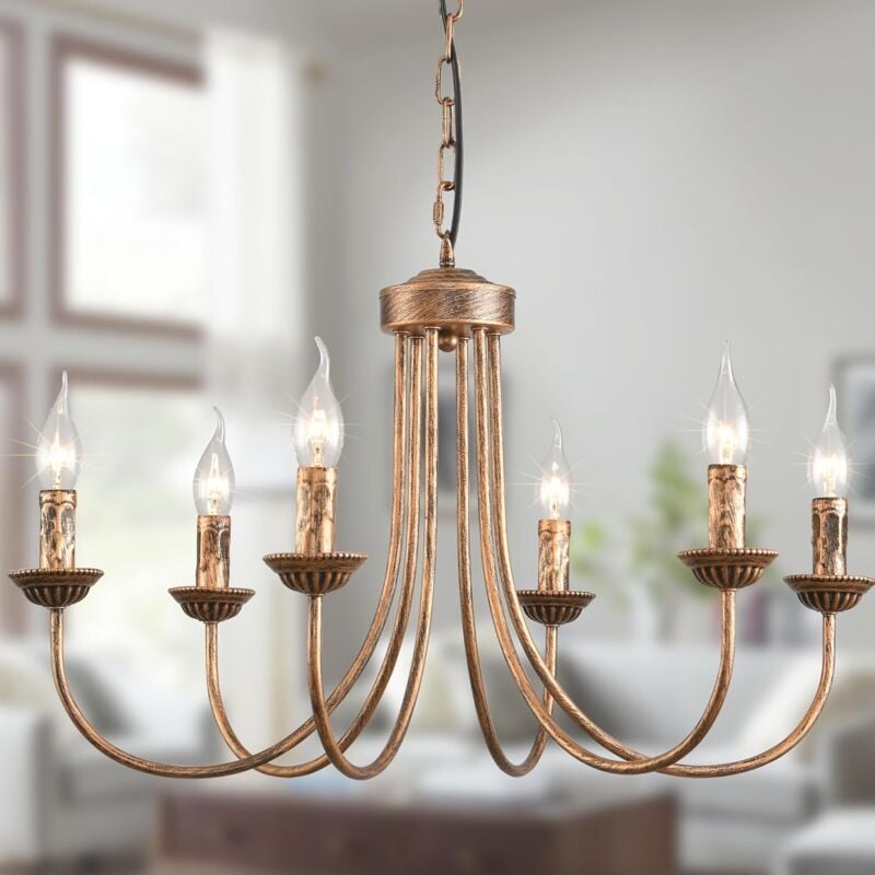 foto del prodotto lampada a sospensione vintage francese 62 cm per country house cottage agriturismo bronzo 6 luci ganeed