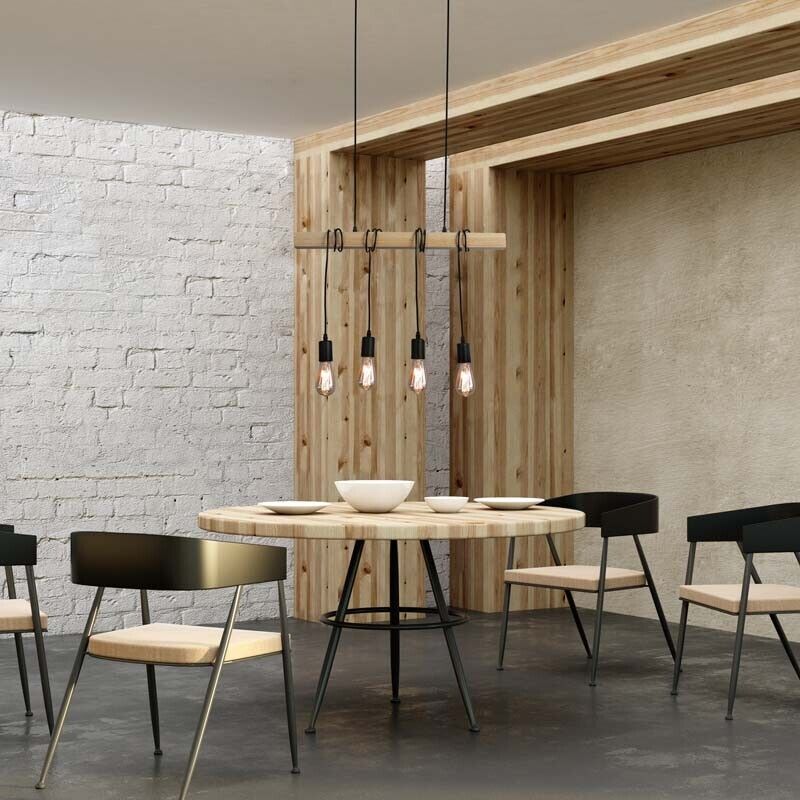 foto del prodotto lampada a sospensione vintage in legno otto 4 x e27