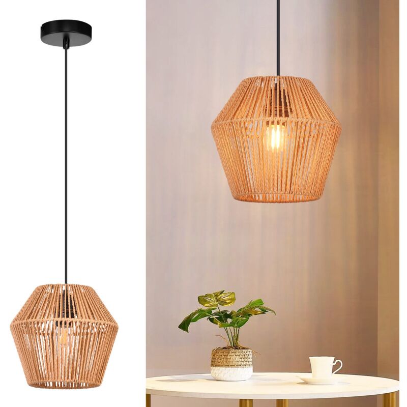 foto del prodotto lampada a sospensione vintage in rattan gbly lampada da sala da pranzo boh mien 150 cm e27 lampada da tavolo da pranzo rustica a sospensione lampada