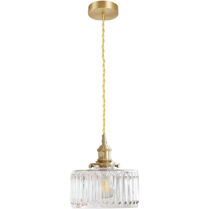 foto del prodotto lampada a sospensione vintage industriale in vetro a coste, lampada a sospensione retr con finitura in ottone e27, lampada da soffitto flessibile a