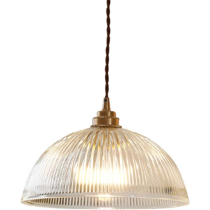 foto del prodotto lampada a sospensione vintage industriale in vetro trasparente con base e27, lampadario da soffitto in ottone e rame 30 cm 