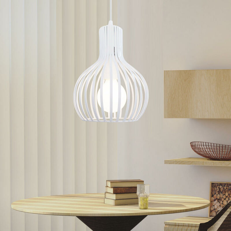 foto del prodotto lampada a sospensione vintage industriale stile illuminazione da soffitto con 20cm gabbia zucca in metallo bianco 