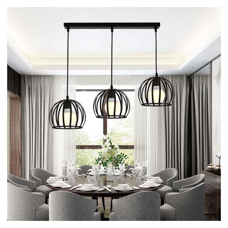 foto del prodotto lampada a sospensione vintage industriale stile illuminazione da soffitto con con 19cm gabbia rotonda in metallo per soggiorno cucina camera da