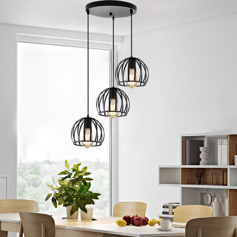 foto del prodotto lampada a sospensione vintage industriale stile illuminazione da soffitto con con 19cm gabbia rotonda in metallo per soggiorno cucina camera da