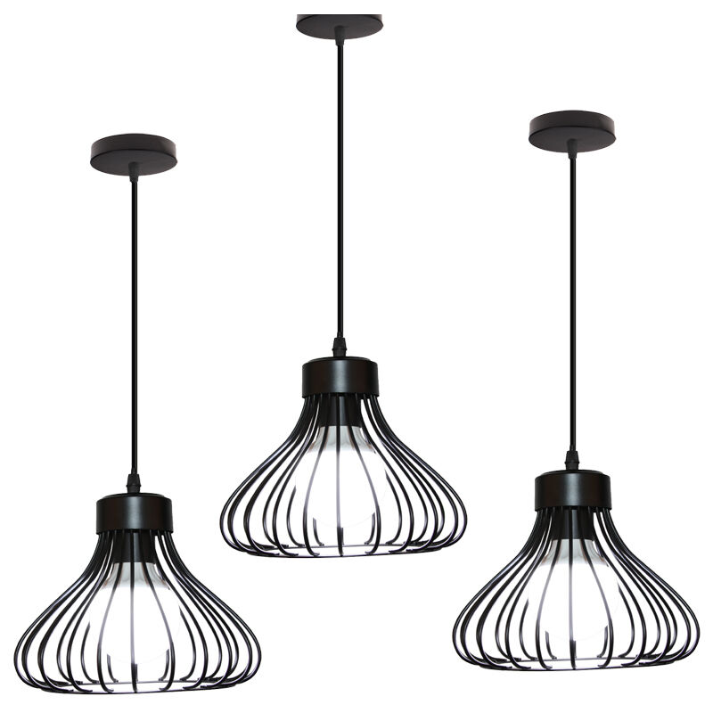 foto del prodotto lampada a sospensione vintage industriale stile illuminazione da soffitto con gabbia in metallo nero 3pcs