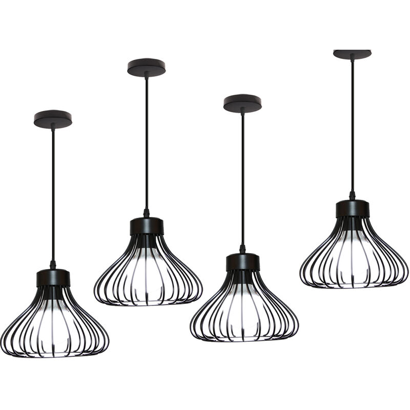 foto del prodotto lampada a sospensione vintage industriale stile illuminazione da soffitto con gabbia in metallo nero 4pcs