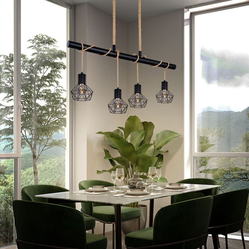 foto del prodotto lampada a sospensione vintage lampada a soffitto nero sala da pranzo lampada a griglia lampada a sospensione nero design a gabbia, 4x attacco e27,