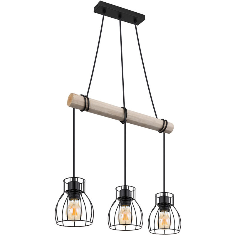 foto del prodotto lampada a sospensione vintage lampada a sospensione in legno da tavolo lampada a sospensione retr con trave in legno, metallo nero, 3 prese e27,