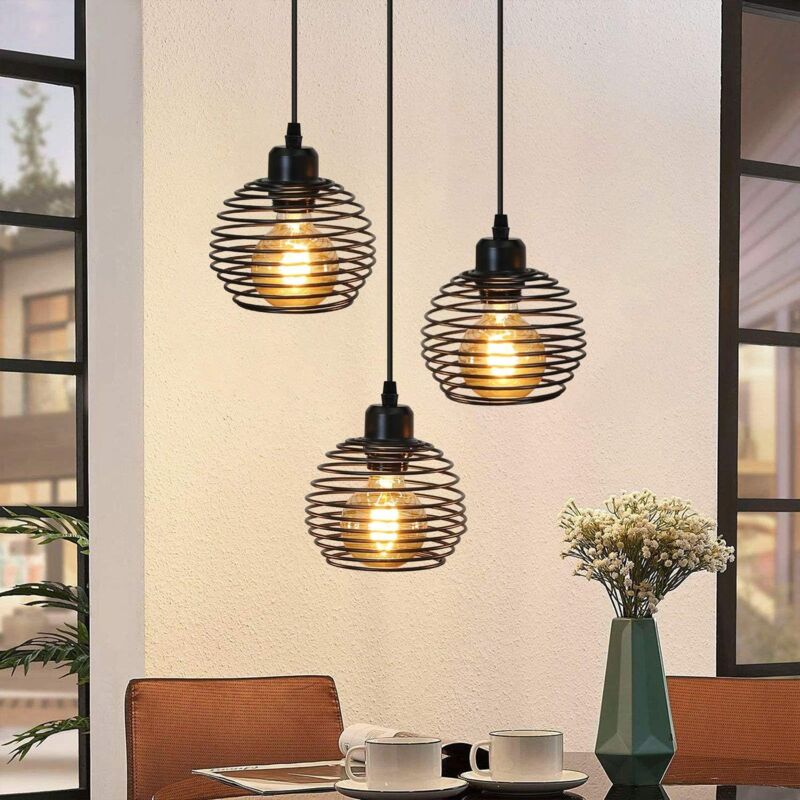 foto del prodotto lampada a sospensione vintage, lampada a sospensione industriale lampada a sospensione per interni in metallo nero, lampada da tavolo da pranzo