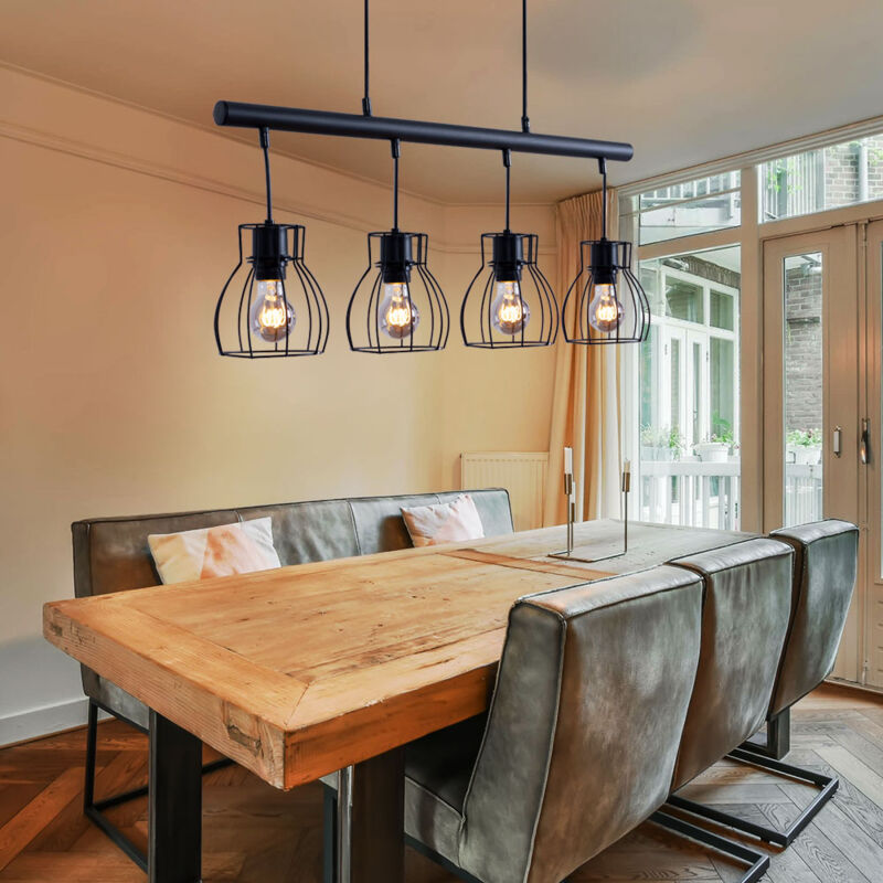 foto del prodotto lampada a sospensione vintage lampada a sospensione tavolo da pranzo lampada a sospensione lampada a sospensione nera industriale, paralumi in gabbia