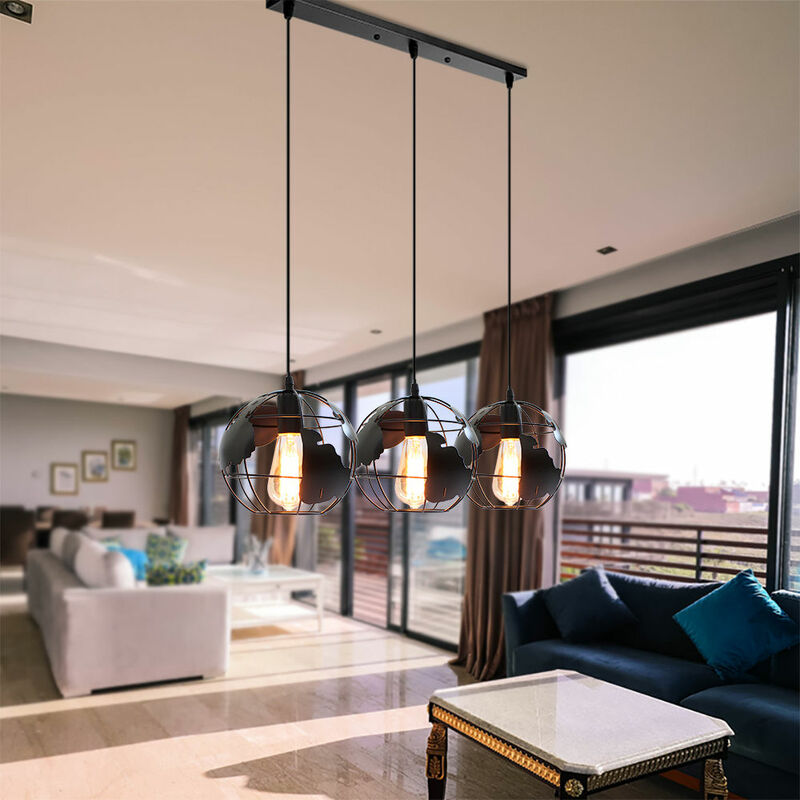 foto del prodotto lampada a sospensione, vintage lampada da soffitto con 20cm gabbia globo, industriale stile illuminazione rotonda in metallo con e27 attacco per