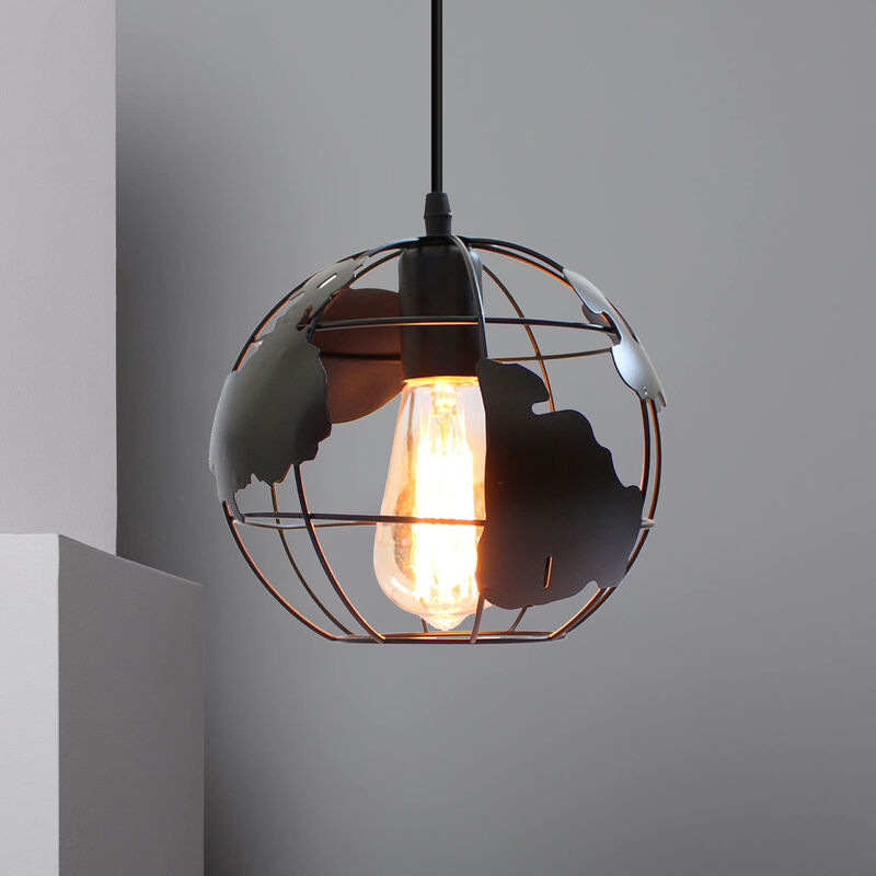foto del prodotto lampada a sospensione, vintage lampada da soffitto con 20cm gabbia globo, industriale stile illuminazione rotonda in metallo con e27 attacco per
