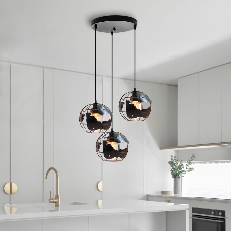 foto del prodotto lampada a sospensione, vintage lampada da soffitto con 20cm gabbia globo, industriale stile illuminazione rotonda in metallo con e27 attacco per