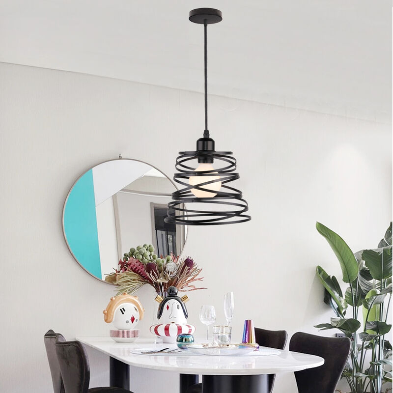 foto del prodotto lampada a sospensione, vintage lampada da soffitto con 20cm gabbia in design a spirale, industriale stile illuminazione con e27 attacco per