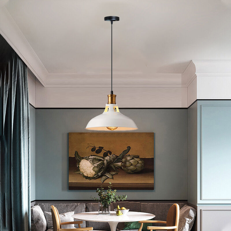 foto del prodotto lampada a sospensione vintage lampada da soffitto con paralume in metallo edison e27 per corridoio cucina isaland camera da letto scala bianco 1