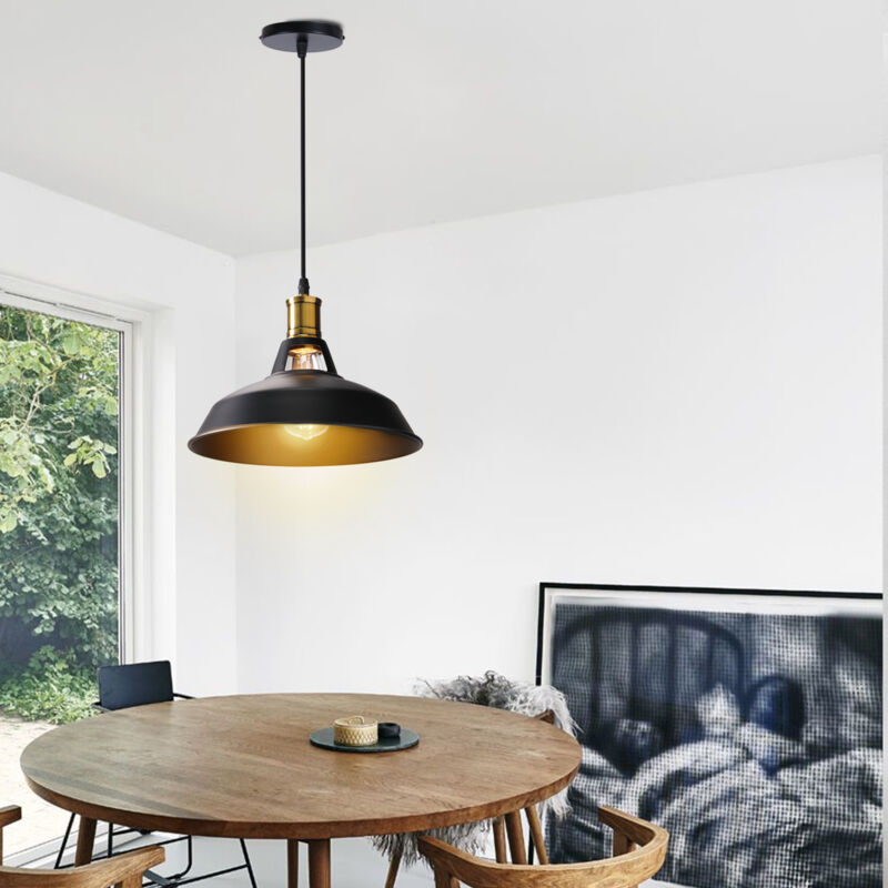 foto del prodotto lampada a sospensione vintage lampada da soffitto con paralume in metallo edison e27 per corridoio cucina isaland camera da letto scala nero 1 pezzi