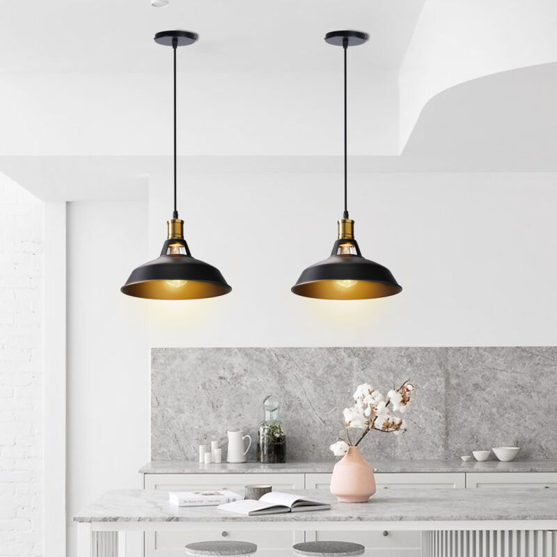 foto del prodotto lampada a sospensione vintage lampada da soffitto con paralume in metallo edison e27 per corridoio cucina isaland camera da letto scala nero 2 pezzi