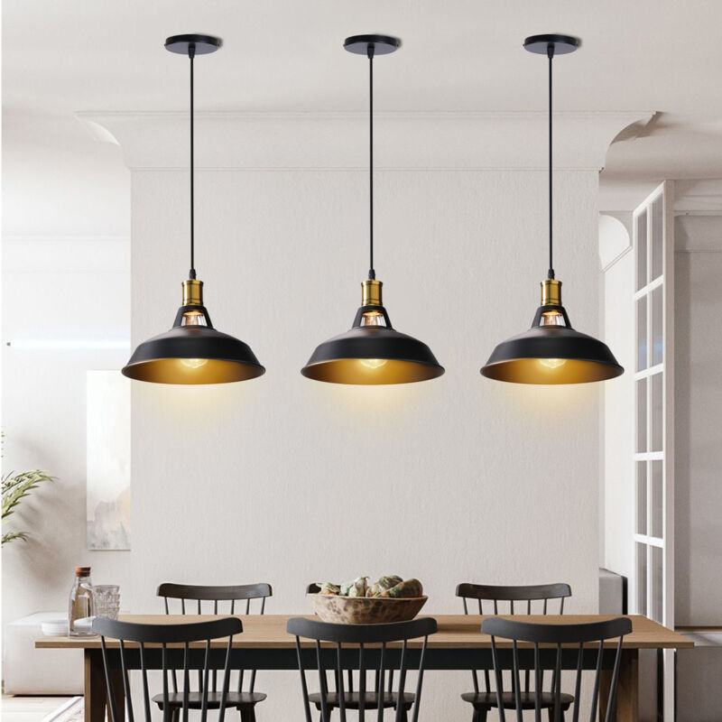 foto del prodotto lampada a sospensione vintage lampada da soffitto con paralume in metallo edison e27 per corridoio cucina isaland camera da letto scala nero 3 pezzi