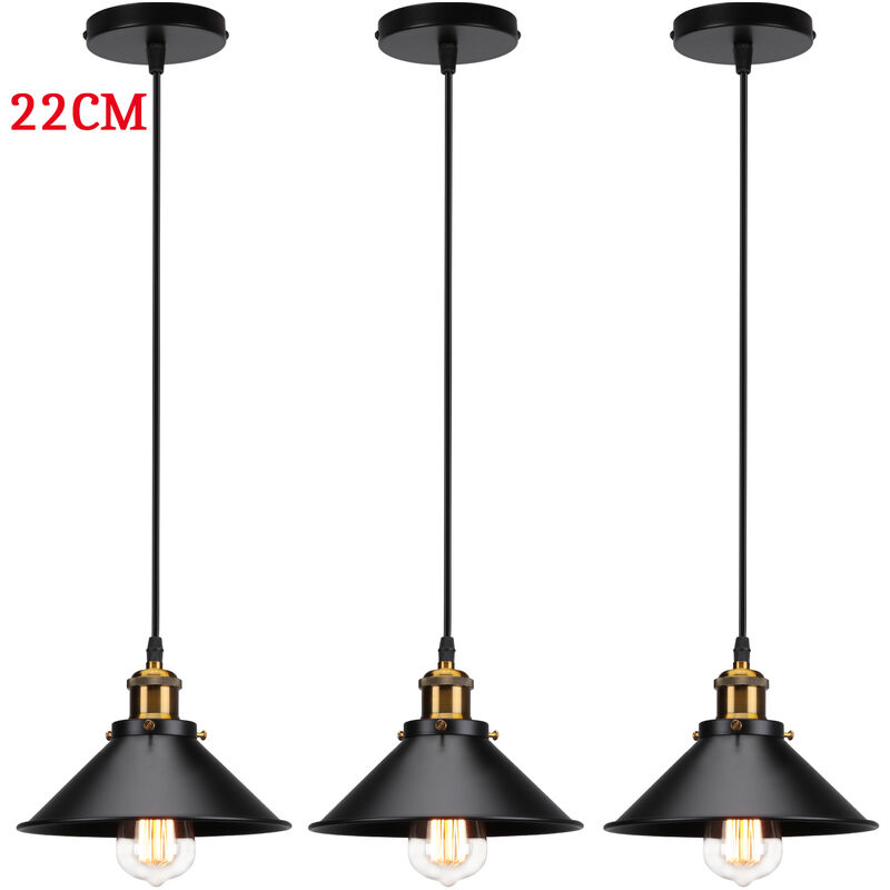 foto del prodotto lampada a sospensione, vintage lampadario da soffitto con 22cm paralume in ferro, illuminazione in industriale stile con bronzo edison e27 per