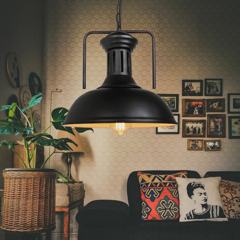 foto del prodotto lampada a sospensione, vintage lampadario da soffitto con 33cm paralume in ferro, industriale stile cupola illuminazione edison e27 per corridoio