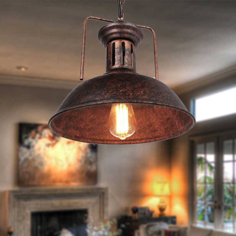 foto del prodotto lampada a sospensione, vintage lampadario da soffitto con ø33cm paralume in ferro, industriale stile cupola illuminazione edison e27 per corridoio cucina isaland camera da letto scala (ruggine)