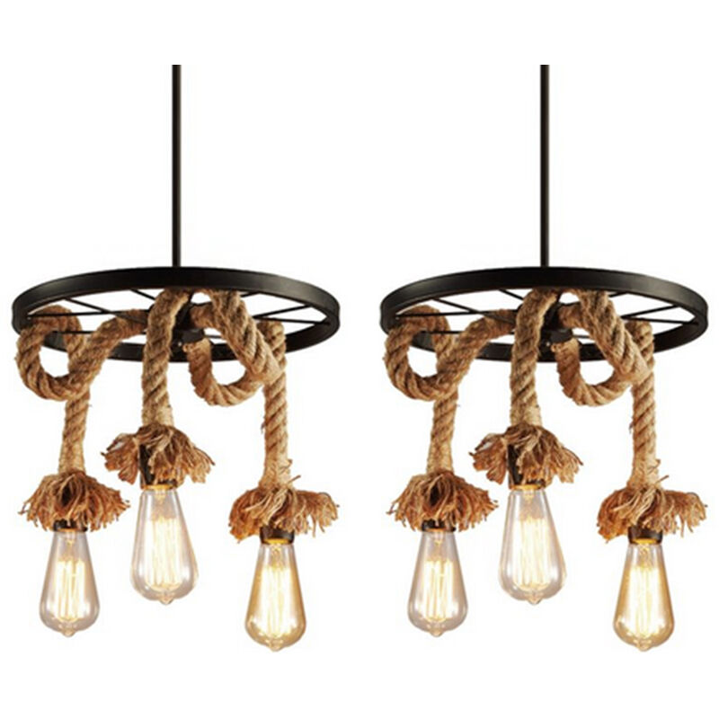 foto del prodotto lampada a sospensione, vintage lampadario da soffitto con ferro ruota, corda di canapa illuminazione edison e27 per cucina isaland camera da letto