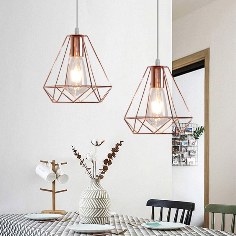 foto del prodotto lampada a sospensione, vintage lampadario da soffitto in metallo, 20cm diamante paralume con e27 base per soggiorno camera da letto a isola cucina
