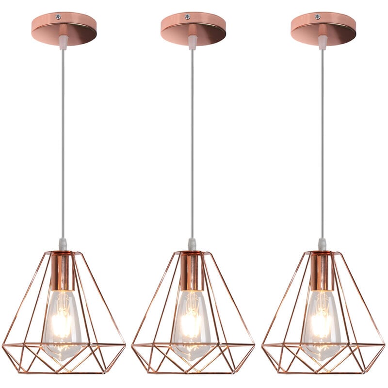 foto del prodotto lampada a sospensione, vintage lampadario da soffitto in metallo, 20cm diamante paralume con e27 base per soggiorno camera da letto a isola cucina