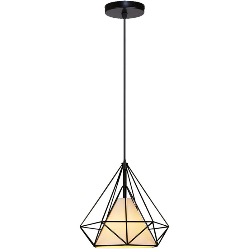 foto del prodotto lampada a sospensione, vintage metallo plafoniera con gabbia di diamante, industriale stile illuminazione e27 per soggiorno cucina 1x nero 