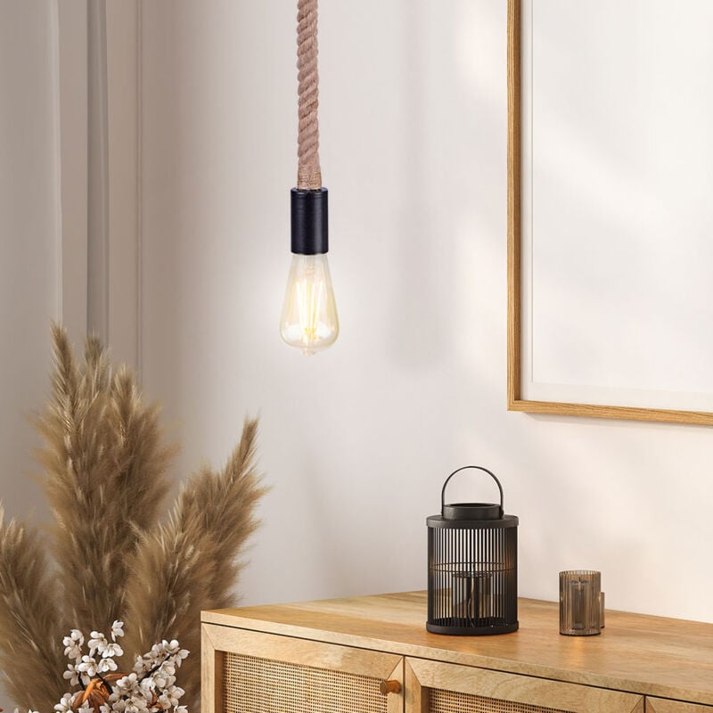 foto del prodotto lampada a sospensione vintage soggiorno sala da pranzo illuminazione a sospensione a soffitto in corda di canapa marrone chiaro