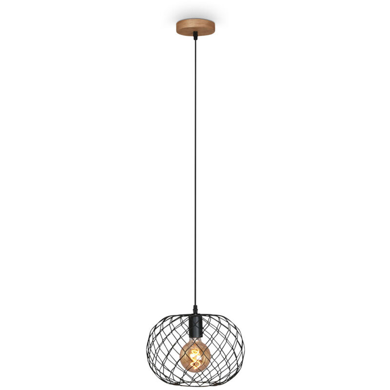 foto del prodotto lampada a sospensione vintage winki legno marrone metallo nero 1 luce e27 d.30