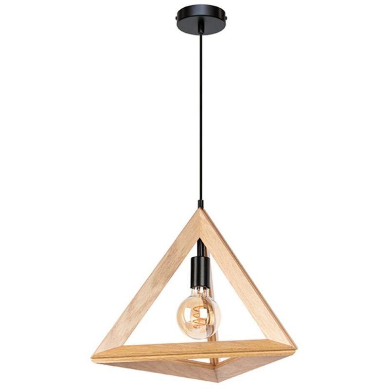 foto del prodotto lampada a sospensione yukon, legno, metallo, marrone, nero, 42x42x110 cm