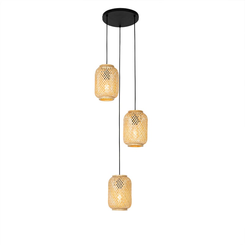 immagine 0 del prodotto lampada a sospensione yvonne orientale bamboo,acciaio legno nero tondo max. 3 x watt qazqa